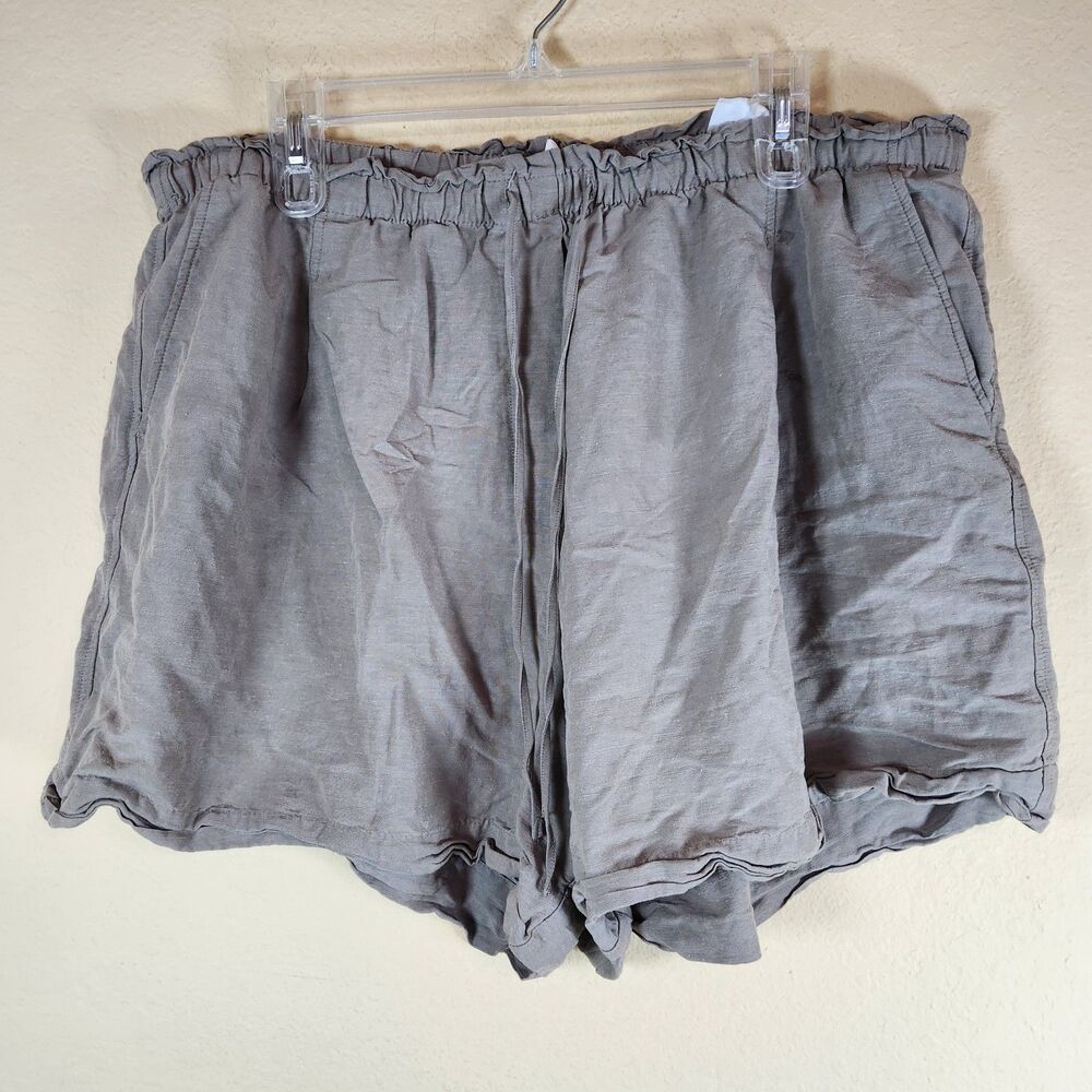 H&M brown Linen Blend Flat Front Drawstring Shorts Size XL beach travel vacation